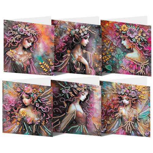ycyingcheng Diamant Malerei Grußkarte, DIY Diamant Kit Geburtstag Schmetterling Blume Fee Grußkarte, Diamant Malerei Strass Kits für Weihnachten Muttertag, 6PCS (Flower Fairy 02) von ycyingcheng