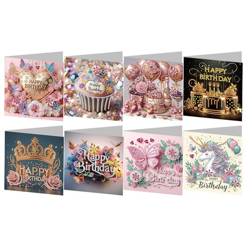 ycyingcheng Diamant Malerei Grußkarte, DIY Diamant Kit Happy Birthday Grußkarte, Diamant Malerei Strass Kits für Weihnachten Muttertag, 8PCS (Happy birthday 02) von ycyingcheng