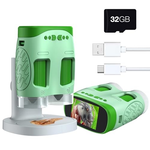 ydi Elektronisches Mikroskop für Kinder, 3-in-1 2“ Bildschirm Handheld 800X Mikroskop Teleskop mit Video-Digitalkamera, USB-Verbindung zum PC, Inklusive 32GB Karte von ydi