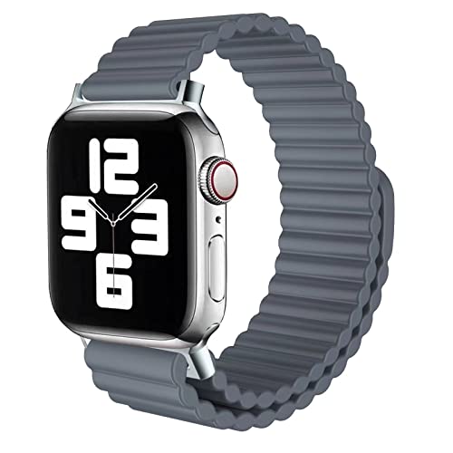 ydi Sport Armband Kompatibel mit Apple Watch 8/7/6/5/4/3/2/1/SE, Magnetisch Silikon Armbänder mit Verstellbarer Schleife, Kompatibel mit iWatch 42mm/44mm/45mm, Grau von ydi