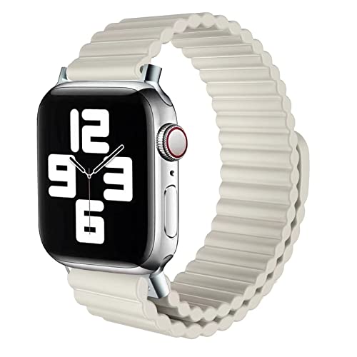 ydi Sport Armband Kompatibel mit Apple Watch 8/7/6/5/4/3/2/1/SE, Magnetisch Silikon Armbänder mit Verstellbarer Schleife, Kompatibel mit iWatch 42mm/44mm/45mm, Sternenlicht Weiß von ydi