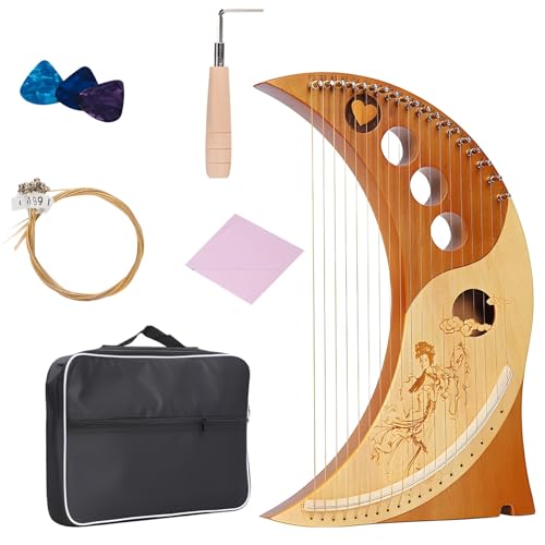 19-saitige Leierharfe mit geschnitztem Holz, massiver Körper, Stimmgerät inklusive, komplettes Zubehörpaket, perfekt für alle Altersgruppen 19-saitige Leierharfe mit geschnitztem Holz, massiver Körper, Stimmgerät inklusive, komplettes Zubehörpaket, perfekt für alle Altersgruppen von yeeplant