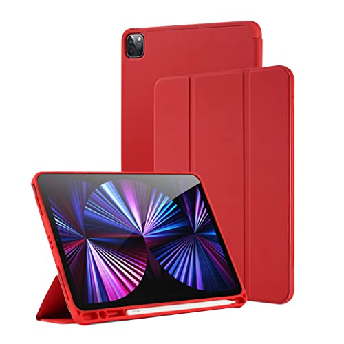 Amazon Marke - yeliot Hülle Kompatibel mit iPad Pro 11 Zoll 2021/2020/2018 Hülle Premium PU Leder Soft TPU Rückseite Folio Case Cover Trifold Ständer Schutzhülle mit Stifthalter, Rot von yeliot