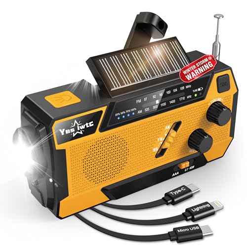 Yestiwc 7400mWh Notfall Kurbelradio Handkurbel Solar Radio Batterie Radio Notfall mit NOAA/AM/FM, Powerbank, Handkurbel/SOS Alarm & Taschenlampe Leselampe für Notfall Camping Sturm Survival Yestiwc 7400mWh Notfall Kurbelradio Handkurbel Solar Radio Batterie Radio Notfall mit NOAA/AM/FM, Powerbank, Handkurbel/SOS Alarm & Taschenlampe Leselampe für Notfall Camping Sturm Survival von yesiwtc