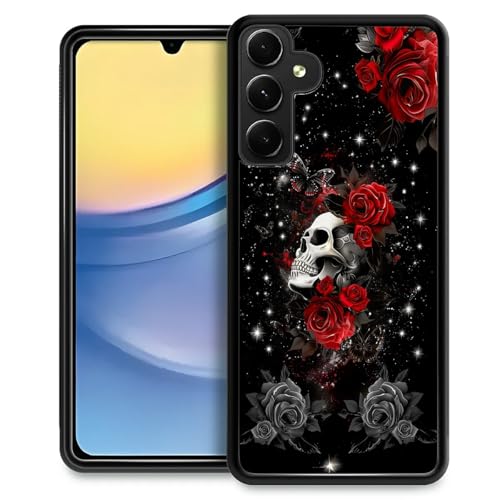yicomon Kompatibel mit Samsung Galaxy A15 Hülle, Totenkopf rote Rose Muster Druck Handyhülle Langlebig Mode Lustig Flüssigsilikonhülle Weiche Anti-Kratzer Stoßfest Schutzhülle von yicomon