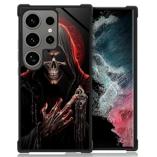 yicomon Kompatibel mit Samsung Galaxy S24 Ultra Hülle, Cool Red Skull Pattern Print Handyhülle Langlebig Mode Lustig Flüssigsilikon Hülle Weich Anti-Kratzer Stoßfest Schutzhülle von yicomon
