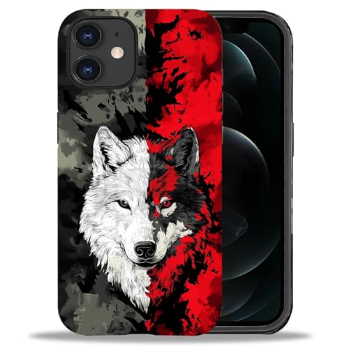 yicomon Kompatibel mit iPhone 11 Hülle, Rot Schwarz Wolf Muster Druck Matte Handyhülle Langlebig Mode Lustig Flüssigsilikon Hülle Weich Anti-Kratzer Stoßfest Schutzhülle von yicomon