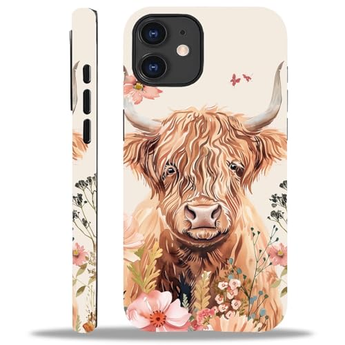 yicomon Kompatibel mit iPhone 11 Hülle, niedliches Hochlandrind Blumen Muster Druck Matte Handyhülle Langlebig Mode Lustig Flüssigsilikon Hülle Weich Anti-Kratzer Stoßfest Schutzhülle von yicomon