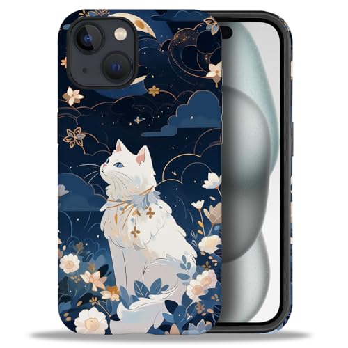 yicomon Kompatibel mit iPhone 15 Hülle, niedliches Katzen-, Blumen- und Mondmuster, matt, langlebig, modisch, lustig, Flüssigsilikon-Hülle, weich, kratzfest, stoßfest yicomon Kompatibel mit iPhone 15 Hülle, niedliches Katzen-, Blumen- und Mondmuster, matt, langlebig, modisch, lustig, Flüssigsilikon-Hülle, weich, kratzfest, stoßfest von yicomon
