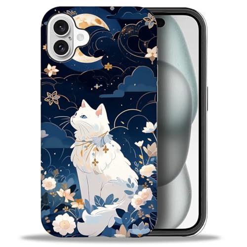 yicomon Kompatibel mit iPhone 16 Hülle, niedliches Katzen-Blumen- und Mondmuster, matt, langlebig, modisch, lustig, Flüssigsilikon-Hülle, weich, kratzfest, stoßfest, Schutzhülle yicomon Kompatibel mit iPhone 16 Hülle, niedliches Katzen-Blumen- und Mondmuster, matt, langlebig, modisch, lustig, Flüssigsilikon-Hülle, weich, kratzfest, stoßfest, Schutzhülle von yicomon