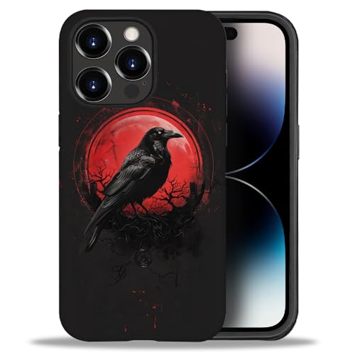 yicomon Schutzhülle für iPhone 14 Pro, Motiv: rote Mondkrähe, matt, langlebig, modisch, lustig, Flüssigsilikon, weich, kratzfest, stoßfest yicomon Schutzhülle für iPhone 14 Pro, Motiv: rote Mondkrähe, matt, langlebig, modisch, lustig, Flüssigsilikon, weich, kratzfest, stoßfest von yicomon