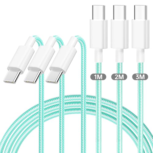 USB C Kabel 60W USB C auf USB C Kabel 3er Pack Schnellladekabel USB C [1+2+3M] iPhone 15 ladekabel USB C für Samsung Galaxy S23 /S22/S21, für iPhone 15/15 Pro, MacBook Pro/Air, iPad, Sony-Grün von yingsj