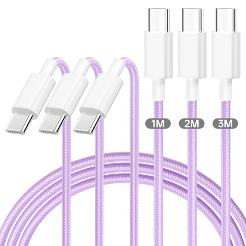 USB C Kabel 60W USB C auf USB C Kabel 3er Pack Schnellladekabel USB C [1+2+3M] iPhone 15 ladekabel USB C für Samsung Galaxy S23 /S22/S21, für iPhone 15/15 Pro, MacBook Pro/Air, iPad, Sony-Lila von yingsj