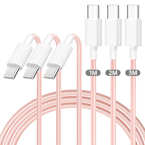 USB C Kabel 60W USB C auf USB C Kabel 3er Pack Schnellladekabel USB C [1+2+3M] iPhone 15 ladekabel USB C für Samsung Galaxy S23 /S22/S21, für iPhone 15/15 Pro, MacBook Pro/Air, iPad, Sony-Rosa von yingsj