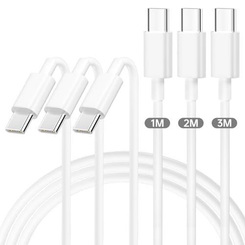 USB C Kabel 60W USB C auf USB C Kabel 3er Pack Schnellladekabel USB C [1+2+3M] iPhone 15 ladekabel USB C für Samsung Galaxy S23 /S22/S21, für iPhone 15/15 Pro, MacBook Pro/Air, iPad, Sony-Weiß von yingsj