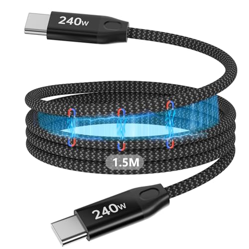 yingsj USB C Ladekabel Magnetisches USB C auf USB C Kabel 240W USB C zu Typ C Ladekabel 1.5M/4.92FT Nylon Geflochten für iPhone 15 Ladekabel Kompatibel für Galaxy, Pad, MacBook von yingsj