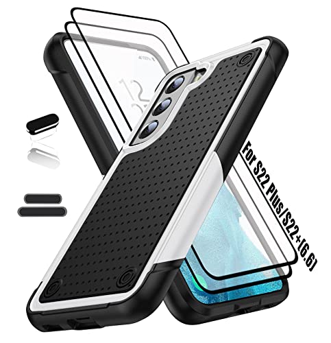 ymxdmd Robuste Schutzhülle für Samsung Galaxy S22 PlusS22+ 6,6 Zoll, Handyhülle für induktives Laden, 4 Ecken mit Airbags [3,6 m Fallschutz], rutschfeste Stoßstange, sturzsichere Hülle, schwarzweiß von ymxdmd