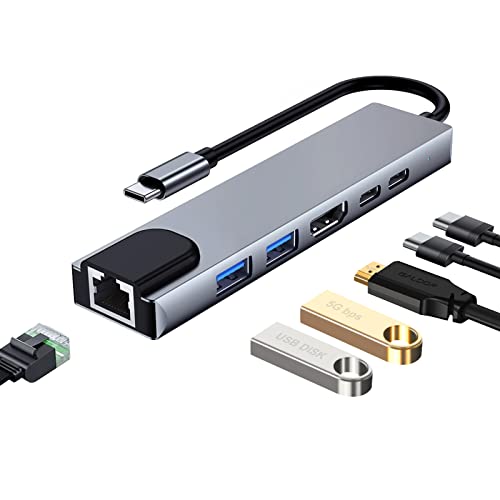 USB C Hub 6 in 1 Dockingstation, mit SD/TF Kartenanschluss, HDMI 4K Port, USB A 3.0 Port, USB A 2.0 Port, USB C (Typ c) Port von yoerm