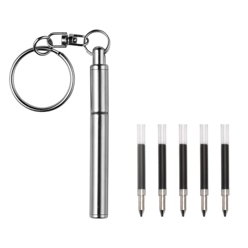 yotutun Mini Schlüsselanhänger Stift mit 6 Ersatzminen, Edelstahl Teleskop Kugelschreiber Leichte Metall Einziehbare Füllfederhalter Hosentasche Schlüsselbund Kugelschreiber yotutun Mini Schlüsselanhänger Stift mit 6 Ersatzminen, Edelstahl Teleskop Kugelschreiber Leichte Metall Einziehbare Füllfederhalter Hosentasche Schlüsselbund Kugelschreiber von yotutun