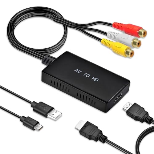 yotutun RCA auf HDMI, 1080P AV auf HDMI Adapter RCA auf HDMI Konverter mit HDMI Kabel Adapter Composite CVBS AV zu HDMI Video Audio Konverter Adapter für Sky/DVD/STB zur Anzeige auf HDTVs von yotutun