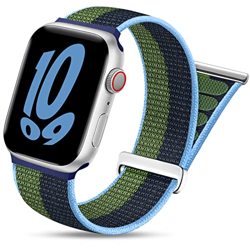 youmaofa Nylon Sport Loop Kompatibel mit Apple Watch Armband 38mm 40mm 41mm, Geflochtenes Verstellbares Solo Loop Ersatzarmband für iWatch SE/Series 8 7 6 5 4 3 2 1, Abyssblau/Moosgrün von youmaofa