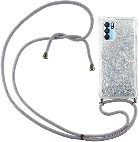 Handykette Hülle Kompatibel mit Oppo Reno 6 Hülle ,Glitzer Flüssig Bewegende Treibsand Transparent Silikon Case,TPU Silikon Ultra Dünn Stoßfeste Schutzhülle-Silber- von youmehe