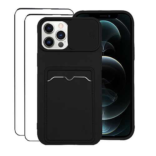 youmehe Slide Camera Handyhülle für iPhone 15 Pro(6.1),Kartenhalter Silikon Schutzhülle,mit 2* Displayschutzfolie,Stoßfeste, strapazierfähige Schutzhülle in （schwarz） von youmehe