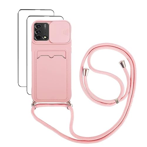 youmehe Case mit Slide Camera Umhängen Schutzhülle für Oppo A74 4G/F19 4G, schlanke stilvolle Schutzhülle,Kordel zum Weich Silikon Handyhülle mit,mit 2 Stück Panzerglas-（Rosa） von youmehe