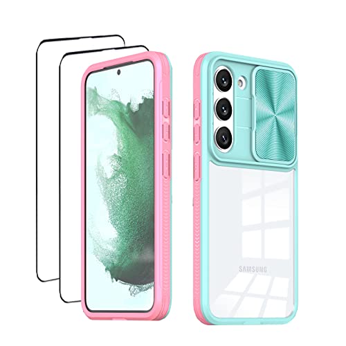 youmehe Handyhülle Kompatibel mit Samsung Galaxy S23 Hülle, Kameraschutz mit Slide Camera Handyhülle,360°Stoßfest Transparent Front Und Rückenschutz,mit 2 Stück Displayschutz-(Rosa) von youmehe
