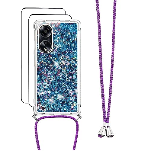 youmehe Handykette für Oppo A1 5G/A98 5G Hülle,mit 2 Stück Schutzfolie,Glitzer Flüssig Bewegende Treibsand Transparent Silikon Case,TPU Silikon Ultra Dünn Stoßfeste Schutzhülle-Blau youmehe Handykette für Oppo A1 5G/A98 5G Hülle,mit 2 Stück Schutzfolie,Glitzer Flüssig Bewegende Treibsand Transparent Silikon Case,TPU Silikon Ultra Dünn Stoßfeste Schutzhülle-Blau von youmehe