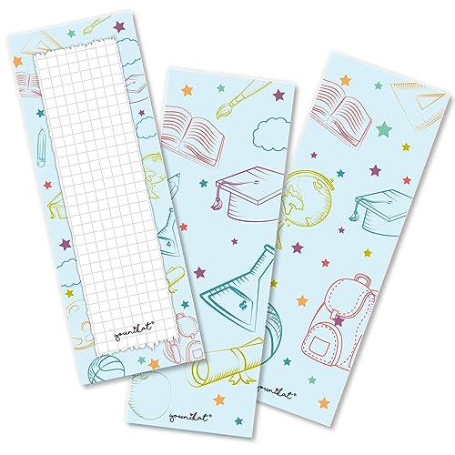 12er Set Lesezeichen für Kinder - Schulfächer Motive 5,2 x 14,8 cm - 3 Motive 4 mal enthalten - Blau Kariertes Papier Einschulung - für Mädchen und Jungs - dv_1252 von younikat