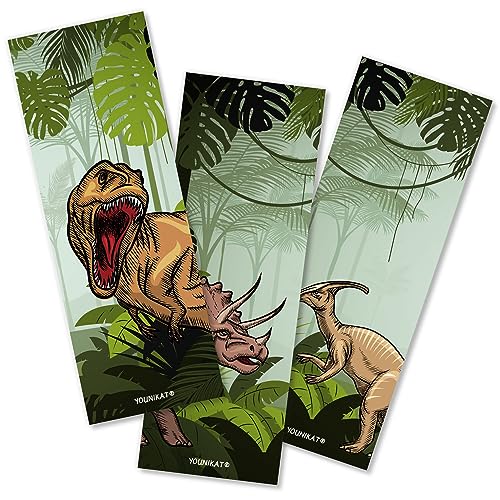 12er Set Lesezeichen für Kinder - verschiedene Dino Motive 5,2 x 14,8 cm - 3 Motive 4 mal enthalten - Grün Braun Dschungel - für Jungs - dv_1249 von younikat