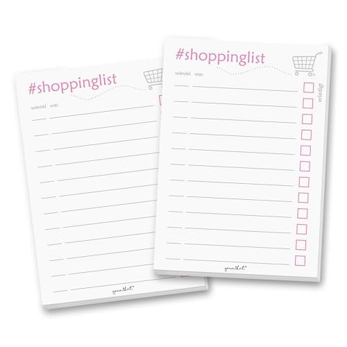 2 kleine Notizblöcke #shoppinglist I DIN A6 50 Blatt I Set für die Küche Handtasche Auto I Einkaufsliste aus Papier zum Abreißen & Ankreuzen I dv_378 von younikat