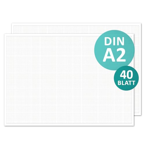 2er-Set Karierte Schreibtischunterlage zum Beschreiben und Skizzieren I DIN A2 40 Blatt I Mathematisches Papier Linienstruktur I dv_1237 von younikat