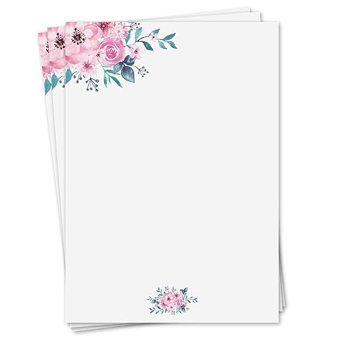 Briefpapier Set Aquarell-Blumen Rose I 50 Blatt 90 g/m² DIN A4 I stilvolles Schreibpapier vielseitig verwendbar grün rosa I Geburtstag Urkunde Speisekarte I dv427 Briefpapier Set Aquarell-Blumen Rose I 50 Blatt 90 g/m² DIN A4 I stilvolles Schreibpapier vielseitig verwendbar grün rosa I Geburtstag Urkunde Speisekarte I dv427 von younikat