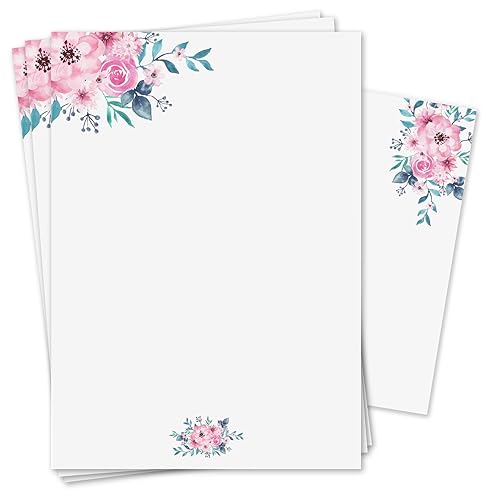 Briefpapier Set Aquarell-Blumen Rose mit Umschlägen I 50 Blatt 90 g/m² DIN A4 I stilvolles Schreibpapier vielseitig verwendbar grün rosa I Geburtstag Urkunde Speisekarte I dv470 Briefpapier Set Aquarell-Blumen Rose mit Umschlägen I 50 Blatt 90 g/m² DIN A4 I stilvolles Schreibpapier vielseitig verwendbar grün rosa I Geburtstag Urkunde Speisekarte I dv470 von younikat