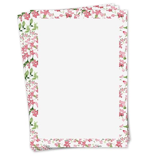 Briefpapier Blumen Rose I 50 Blatt 90 g/m² DIN A4 I stilvolles Schreibpapier - Rahmen rosa grün weiß I Einladungen Urkunde Speisekarte I dv020 Briefpapier Blumen Rose I 50 Blatt 90 g/m² DIN A4 I stilvolles Schreibpapier - Rahmen rosa grün weiß I Einladungen Urkunde Speisekarte I dv020 von younikat