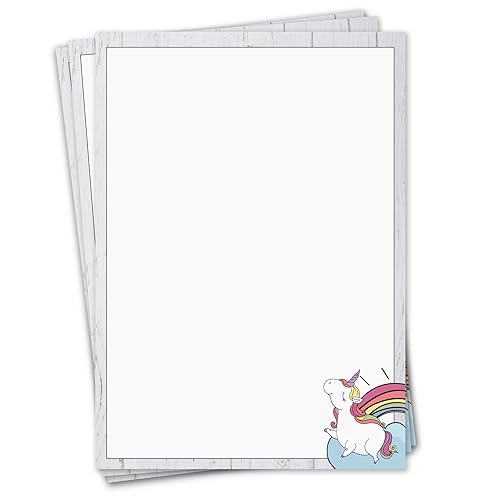 Briefpapier Set Einhorn I 50 Blatt 90 g/m² DIN A4 I stilvolles Schreibpapier vielseitig verwendbar grau bunt I Geburtstag Urkunde Speisekarte I dv_435 von younikat