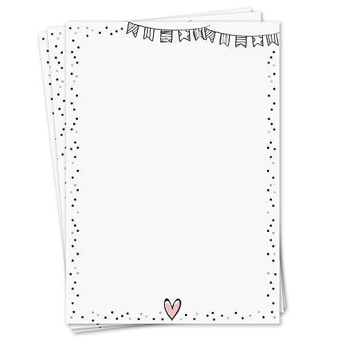 Briefpapier Set Konfetti I 50 Blatt 90 g/m² DIN A4 I stilvolles Schreibpapier vielseitig verwendbar rosa grün weiß I Geburtstag Urkunde Speisekarte I dv425 von younikat