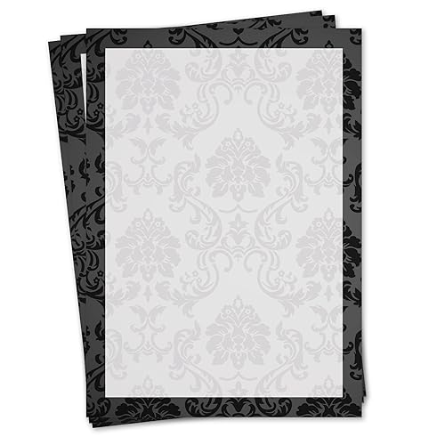 Briefpapier Set Ornamente I 50 Blatt Motiv-Papier in DIN A4 I schwarz weiß I Rahmen I edel für Hochzeit Geburtstag Einladung I dv211 von younikat