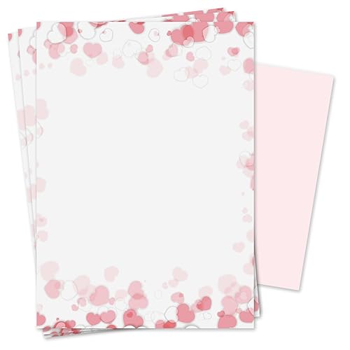 Briefpapier Set romantisch mit Umschlägen I 50 Blatt 90 g/m² DIN A4 I stilvolles Schreibpapier vielseitig verwendbar Rosa Herz Motiv-Papier I Geburtstag Urkunde Speisekarte I dv_157 von younikat