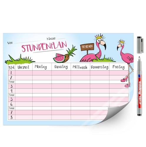 younikat Stundenplan abwischbar selbstklebend I Flamingo I inkl. Stift I wiederbeschreibbar I Schulanfang I dv546 von younikat