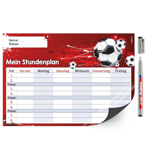 Fußball Stundenplan abwischbar I DIN A4 I Rückseite magnetisch für den Kühlschrank I Jungen Jungs Teenager, cool I mit Stift I dv_643 von younikat