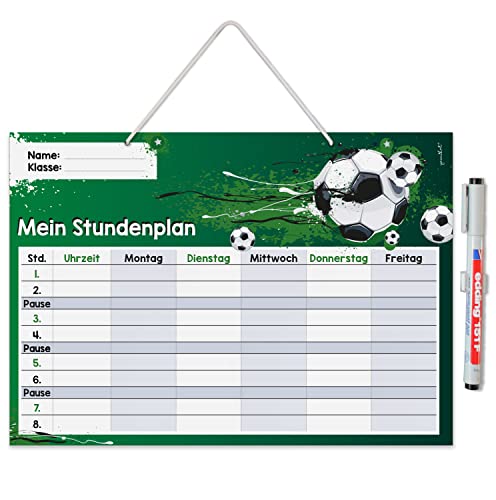 Fußball Stundenplan zum Aufhängen I abwischbar I DIN A4 I mit Aufhängung, Stifthalter und Stift I grün I Jungen Jungs Teenager, cool I Geschenk-Idee I dv_988 von younikat