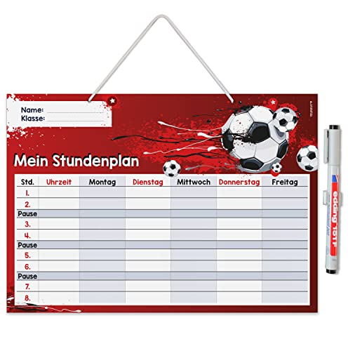 Fußball Stundenplan zum Aufhängen I abwischbar I DIN A4 I mit Aufhängung, Stifthalter und Stift I rot I Jungen Jungs Teenager, cool I Geschenk-Idee I dv_982 von younikat