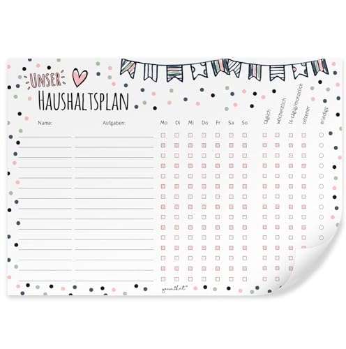 Haushaltsplan Konfetti Design I mit selbstklebender Rückseite I DIN A4 I Whiteboard Putzplan abwischbar I To-Do-Liste für den Haushalt Familie WG I dv934 von younikat