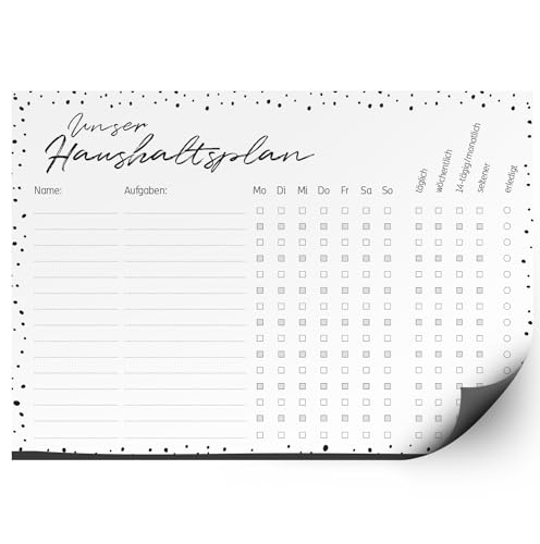 Haushaltsplaner magnetisch I Dots-Motiv I DIN A4 I mit Stift I abwischbar wiederbeschreibbar I Putzplan I dv_1297 von younikat