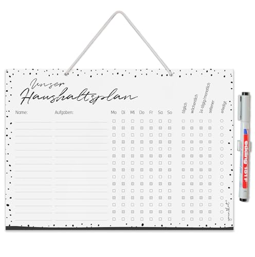 Haushaltsplaner zum Aufhängen Dots-Motiv I DIN A4 I mit Stift I Putzplan abwischbar wiederbeschreibbar I Haushalt WG Familie I dv_1295 von younikat