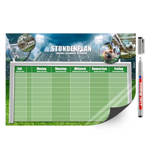 Magnetischer Stundenplan mit Fußball Motiv I abwischbar I DIN A4 I mit Stift I Jungen Jungs Teenager, cool I Geschenk-Idee I dv1144 von younikat