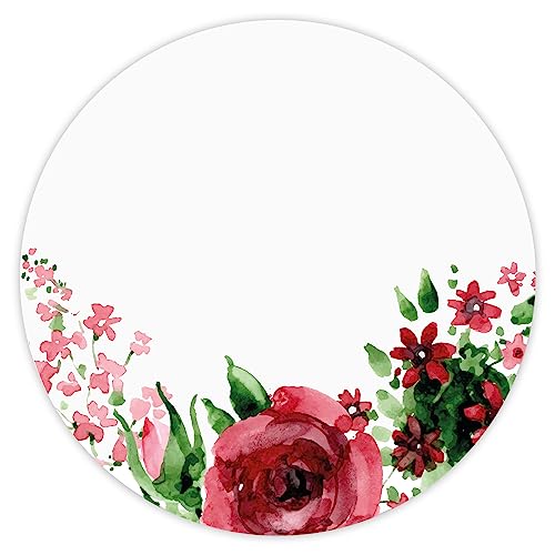 Mauspad Rose I Ø 22 cm rund I Mousepad in Standard-Größe, rutschfest I aquarell Vintage Blumen Motiv I für Mädchen Frauen I dv_437 Rose rot von younikat